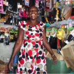 Josinta from Kenya received $90 to buy more stock for her beauty shop and her business selling shoes.